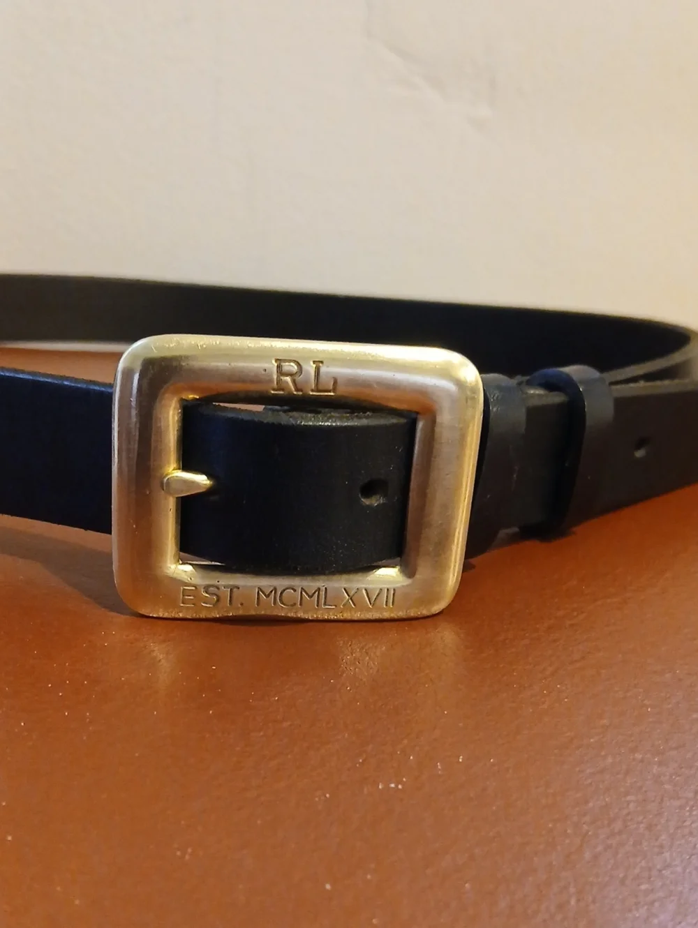 Ralph Lauren Vintage RL67 Men's Black Belt Size:34 Brass Buckle